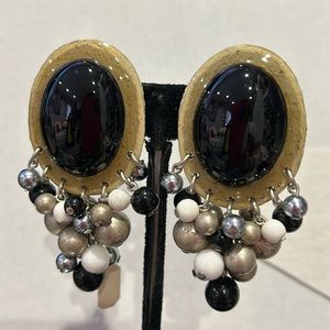 Vintage IKARAMI Black White & Gray Statement Earrings-Boutique